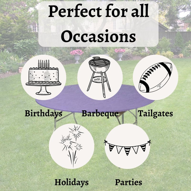 Kwik-Covers 60" Round Fitted Plastic Table Covers, Bundle of 5 (Purple) - Image 5